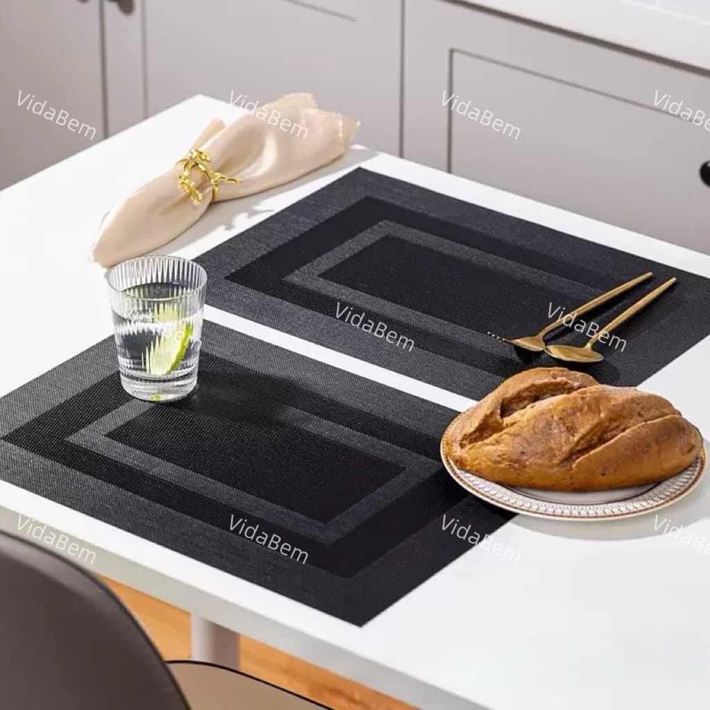 Kit 4/6/8/10 Jogos Americanos PVC Lavável Retangular Fácil de Limpar e Durável Mesa Posta Elegante