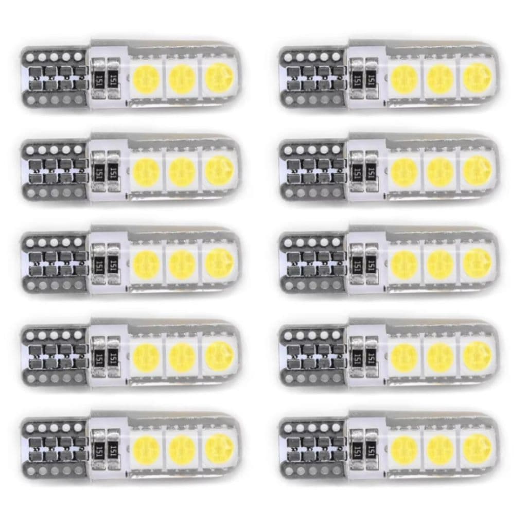 KIT 10 LAMPADA T10 SILICONADA 6 LED 5050 W5W BRANCO 12V