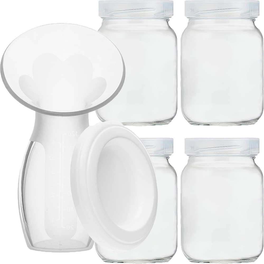 Kit Coletor e Extrator de leite Buba + 4 Potes de Vidro para Armazenar leite materno 200ml