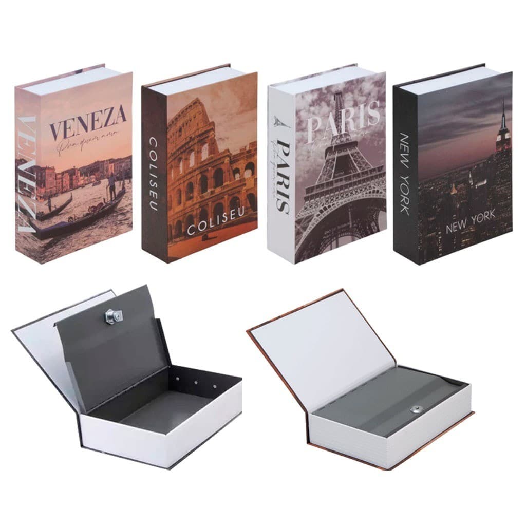 Cofre 24CM Camuflado em Formato de Livro com Chave Moderno para Joias e Dinheiro Discreto