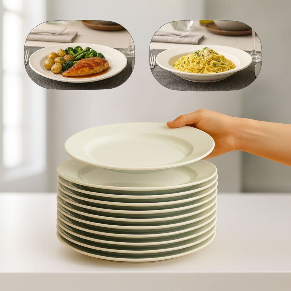 Jogo Kit Pratos Raso e Fundo em Vidro Temperado Branco Menu Opaline Almoço Jantar Hotel