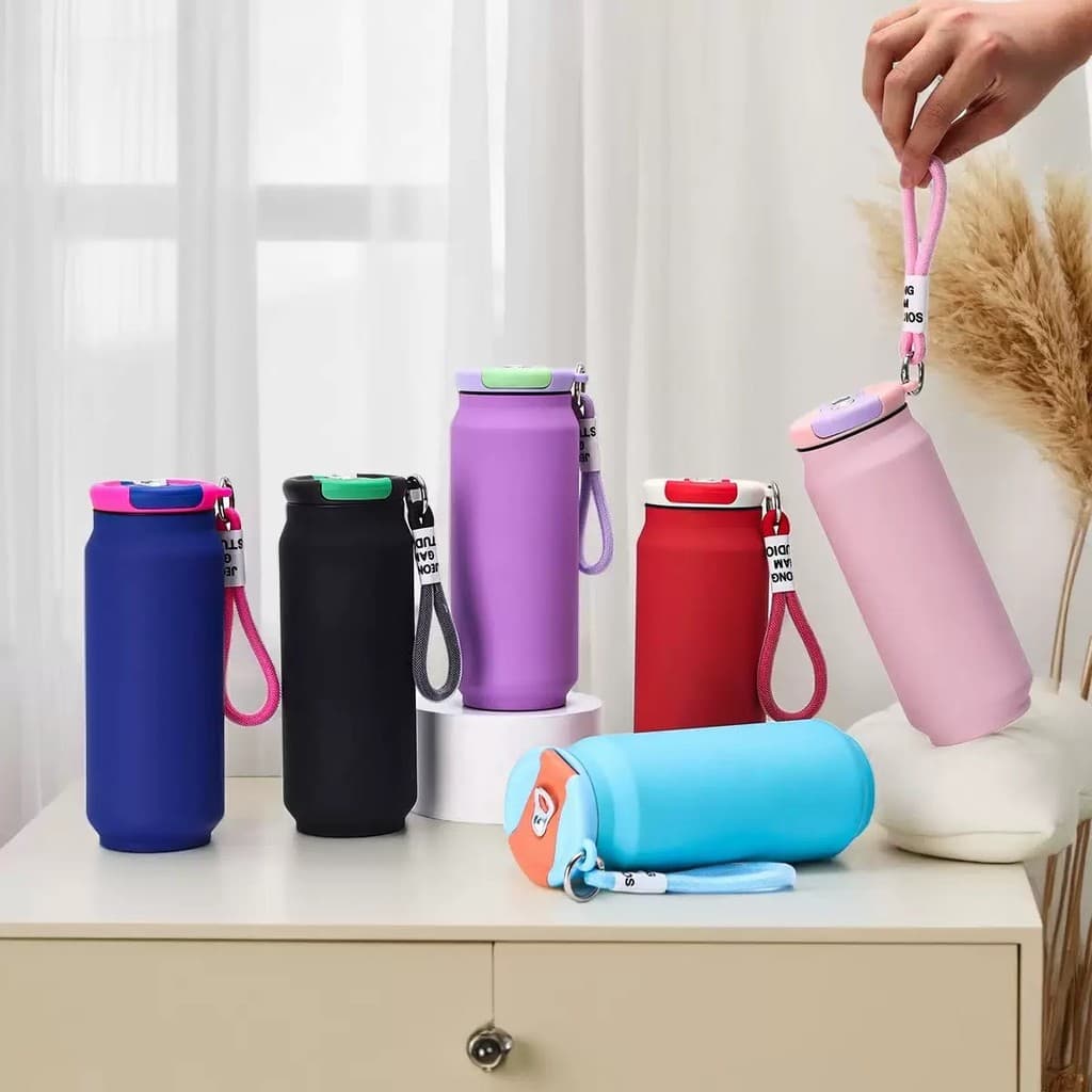 500ml copo térmico de aço inoxidável macaron copo de carro de  capacidade tinta de borracha lata de cola，corda de mão