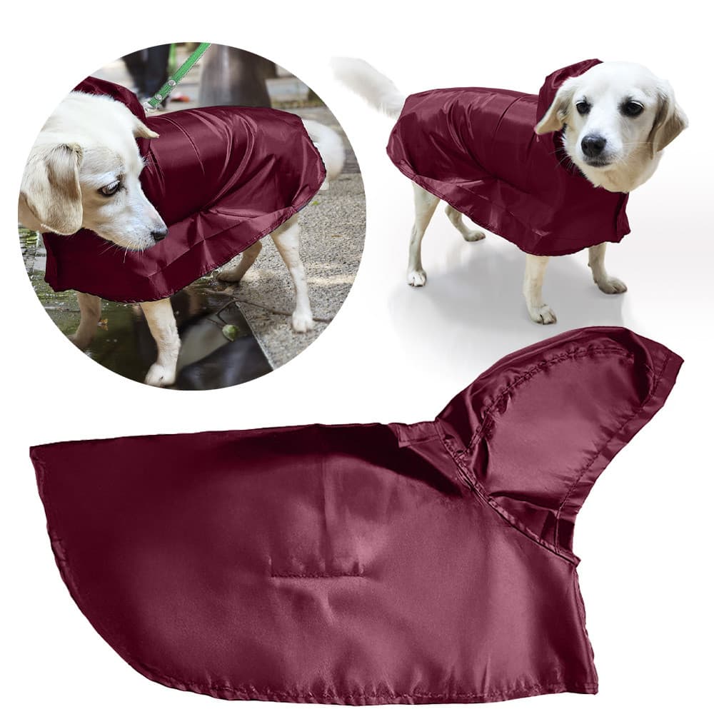 Capa de Chuva Pet Impermeável Vinho Proteção Feita para Cães e Gatos de Pequeno Porte Passeio na Chuva Mascotini