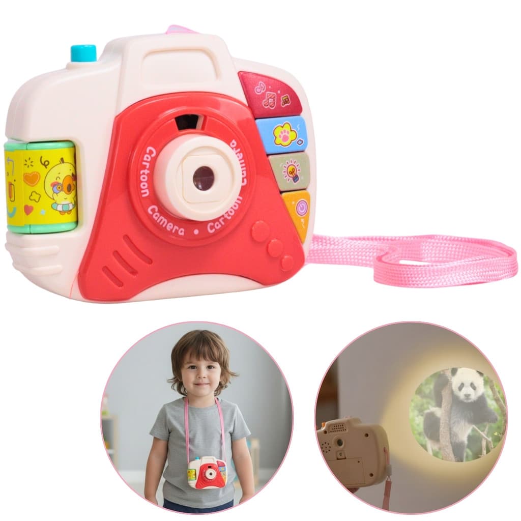 Câmera de Projeção Vermelho Animais Infantil Educativa Som Luz - Castela