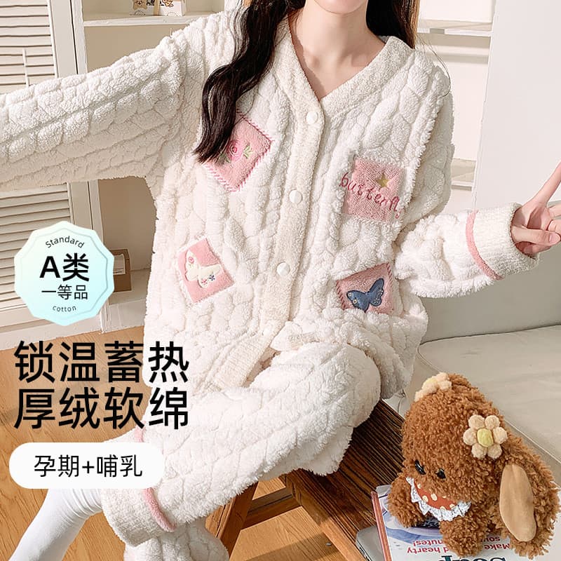 Xiyue inverno novo estilo Jacquard Coral velo classe A roupas de confinamento bonito dos desenhos animados terno mãe grá