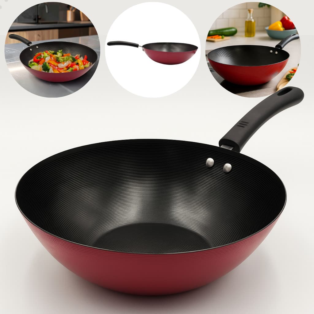 Frigideira Wok Antiaderente Funda Grande 30,5 Cm 3,5 Litros Panela Aço Carbono Não Gruda