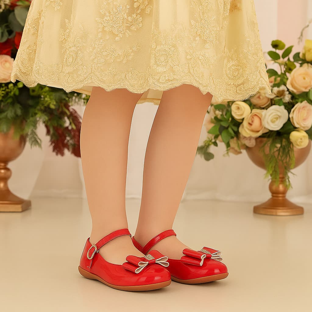 Sapatilha Vermelha Criança Menina Infantil Boneca Festa Sapato de Daminha de Honra Macia Social com Laço