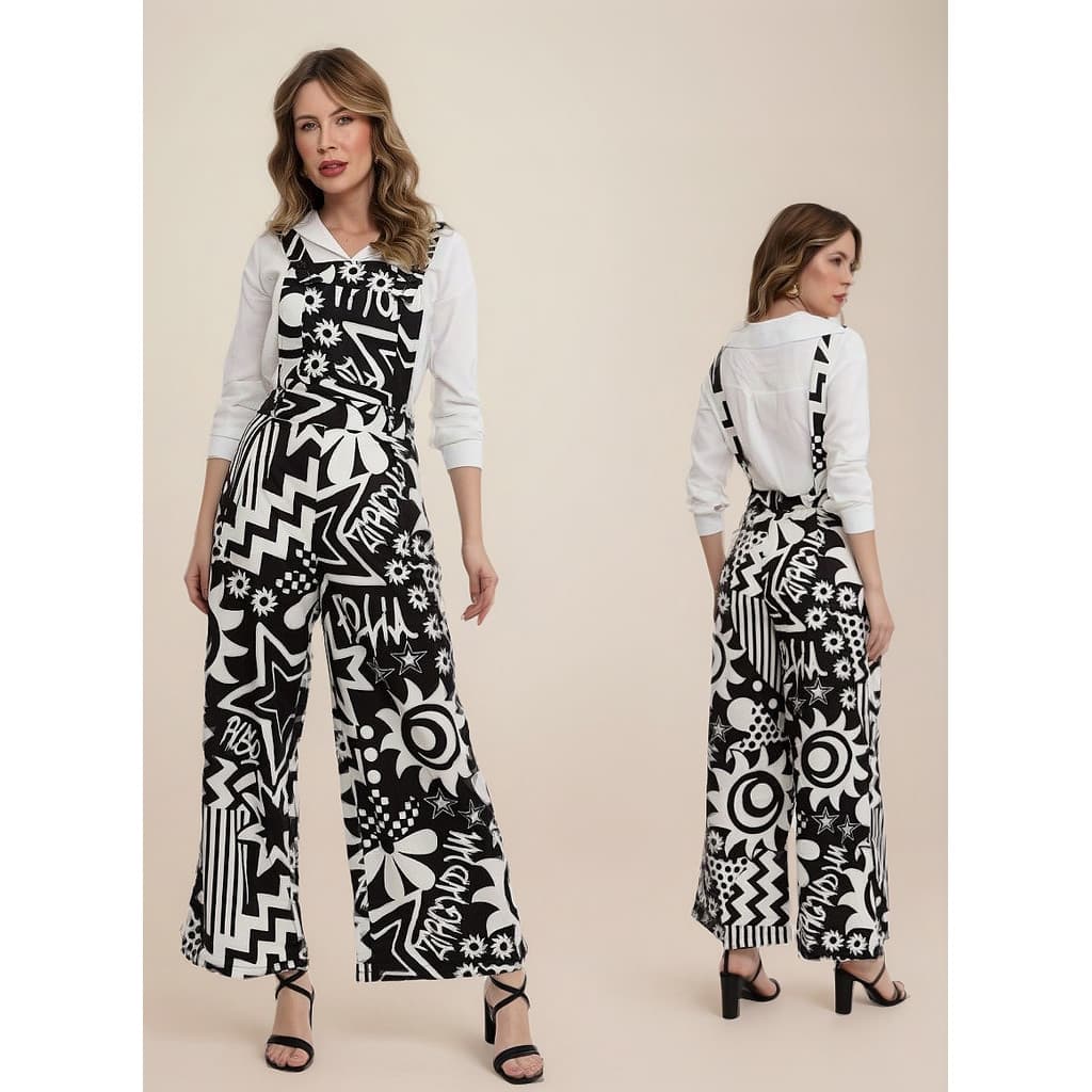 Macacão Feminino Jardineira Pantalona Estampado