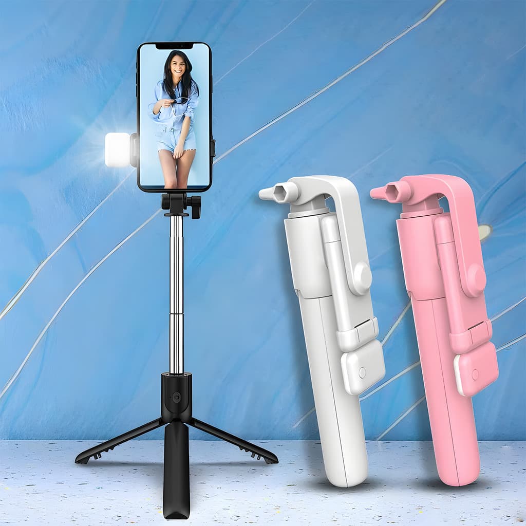 Selfie Stick Tripé 2 em 1 com Controle Remoto e Luz LED - Para Fotos e Vídeos em Grupo