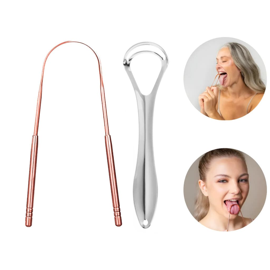 Kit 2 Limpador Raspador de Língua Aço Inox Higiene Bucal Hálito Fresco