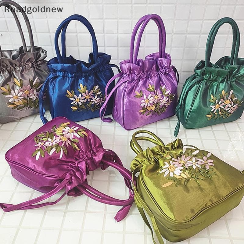 RGN Pequena Bolsa Balde Feminina Alça Superior Senhoras De Telefone Verão Estilo Nacional Bordado Flor Padrão Cordão Sac