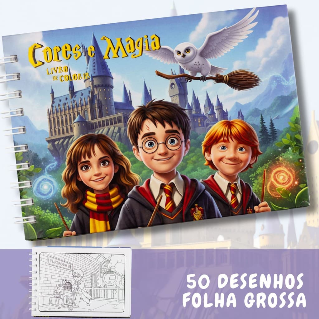 Livro de Colorir Harry Potter 50 Desenhos Capa Dura Folha Grossa