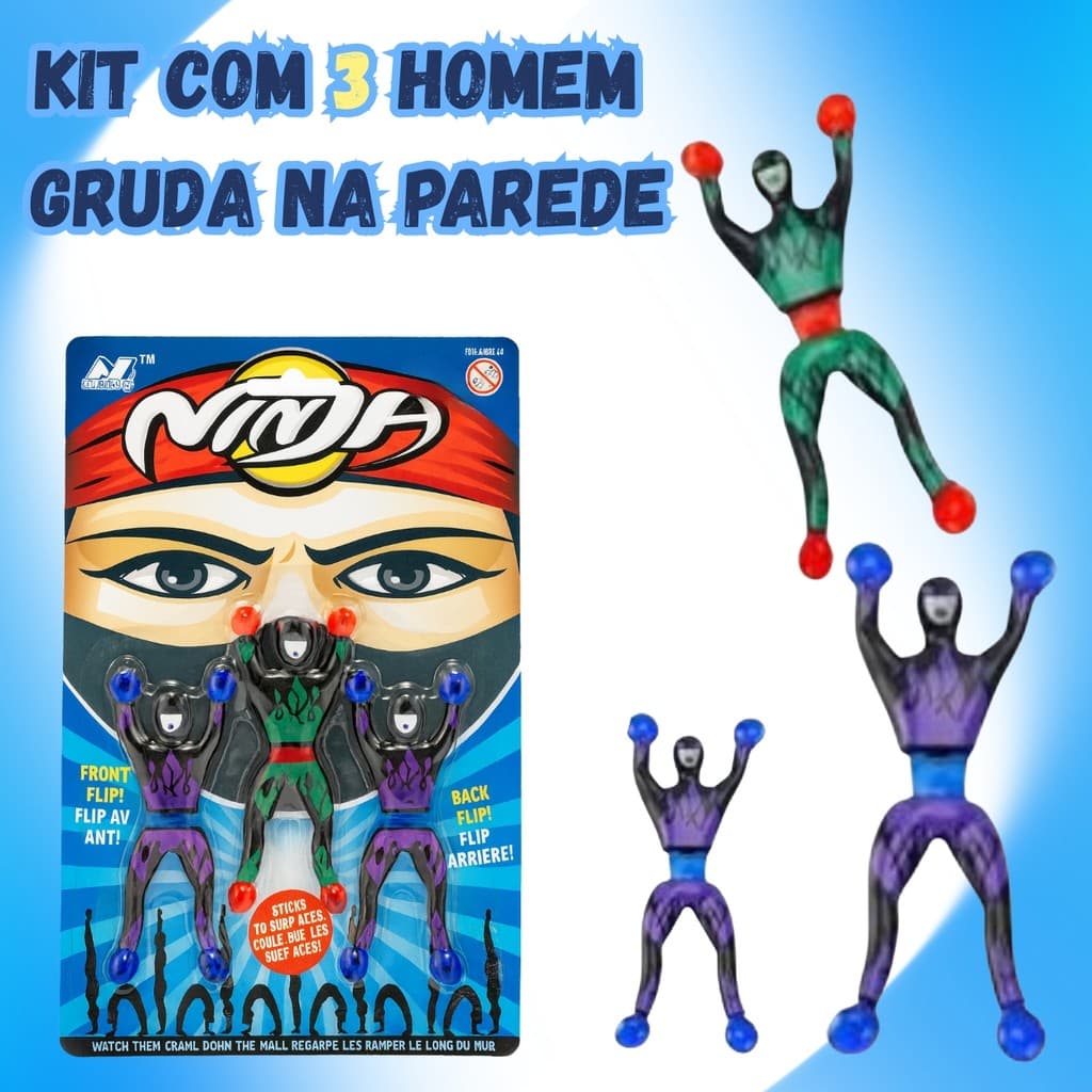 Bonecos Ninja Escaladores – Kit com 3 Unidades Gruda na Parede Infantil