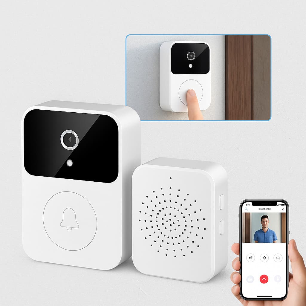 Campainha Com Câmera Vídeo Porteiro Sem Fio Wi-Fi HD Inteligente Smart Home Vê Pelo Celular Recarregável