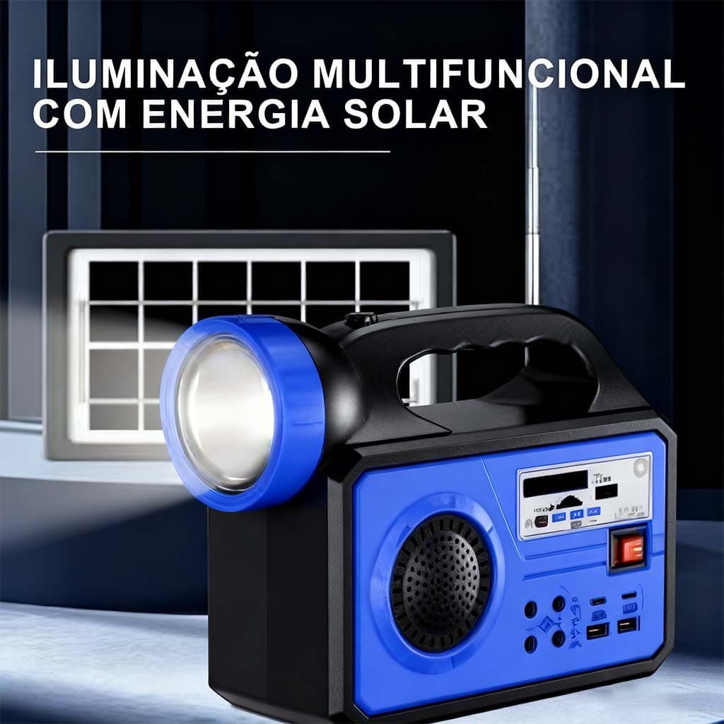 Rádio Multifunção: Energia Solar + Bluetooth + Lanterna LED + Power Bank + Rádio FM/AM - Para Emergências e Ao Ar Livre
