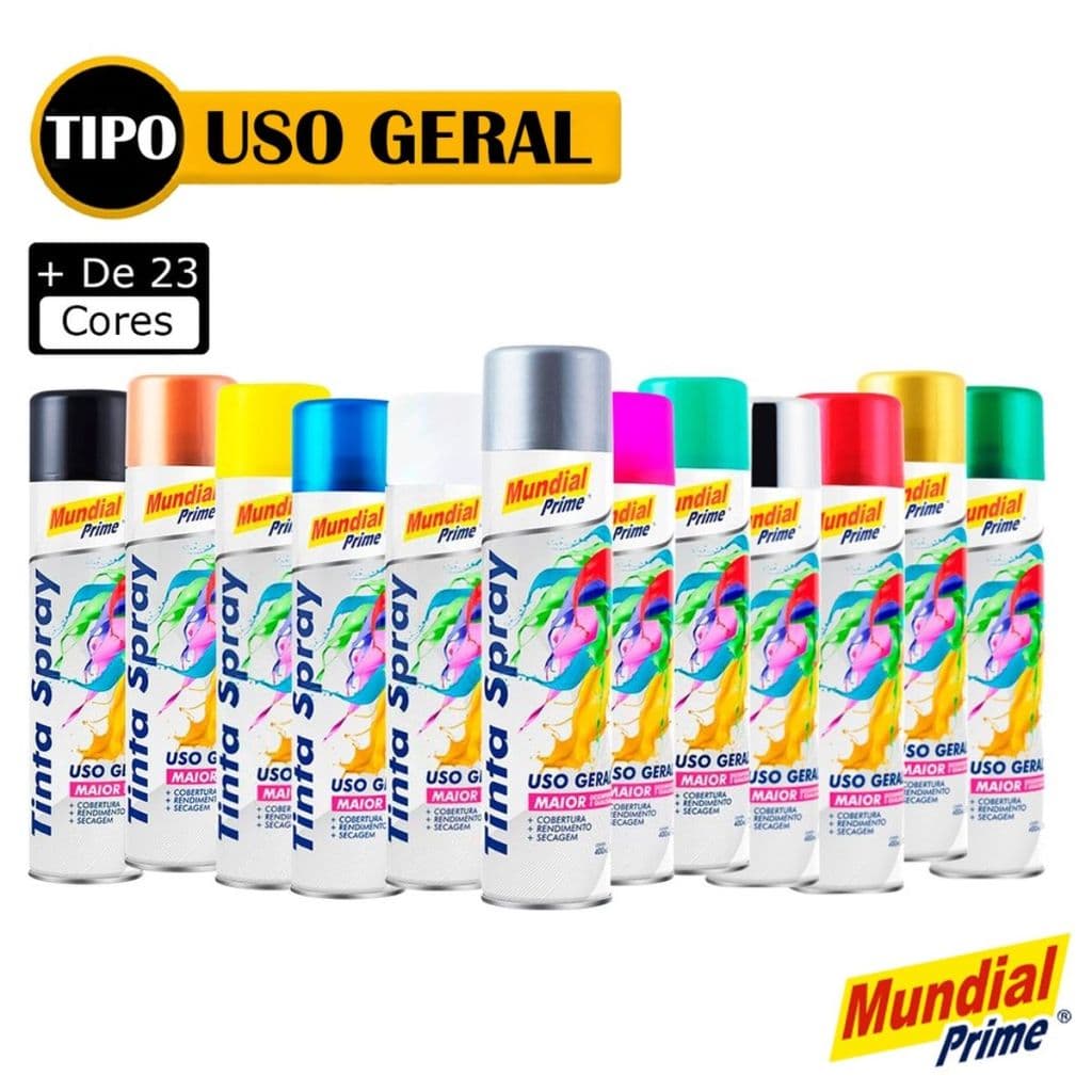 Tinta Spray Uso Geral Mundial Prime 400ml {Metal Madeira Plástico} Desempenho +Cobertura +Rendimento