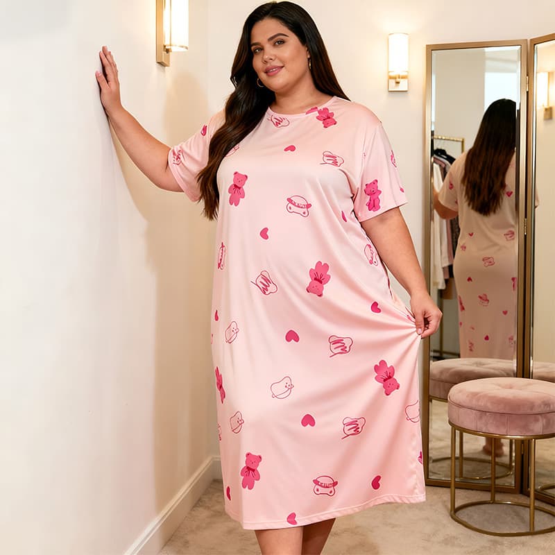 [Pijamas Grandes] Feminino Verão Estampa Desenho Animado Bonito Solto Fit Princesa Loungewear Roupas Caseiras