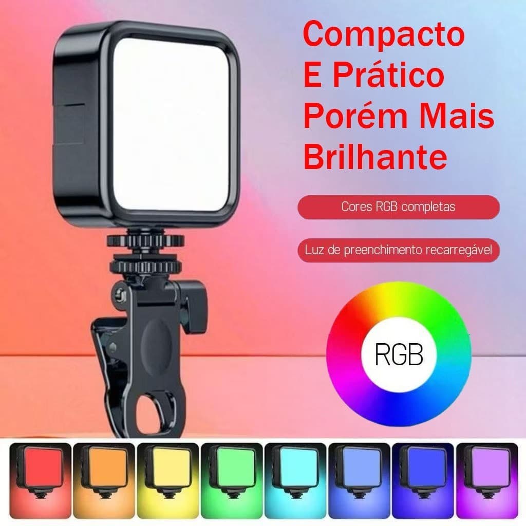 Luz RGB Portatil De Vídeo LED Para Câmera De Celular Com Painel De Preenchimento 3200K-6500K