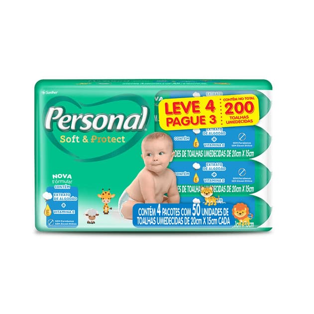 Personal Soft & Protect Toalhas Umedecidas 200 Unidades