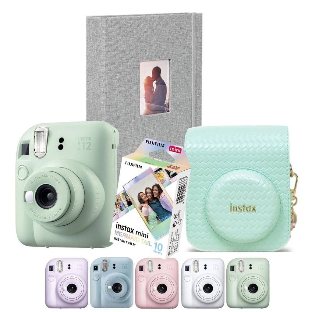 Combo Camera Instax Mini 12 Com Filme 10 Mermaid + Album e Bolsa Fujifilm