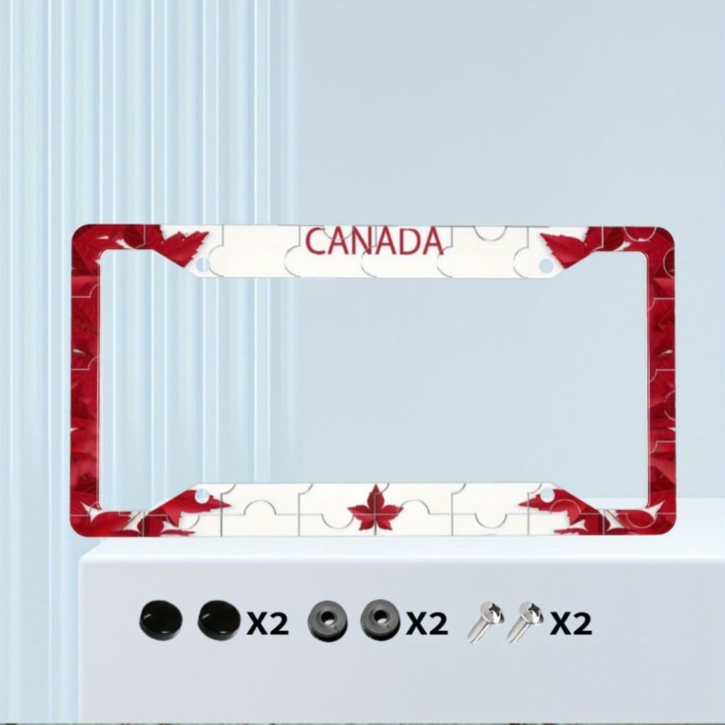 1 quadro de placa de licença estilo quebra-cabeça de folha de bordo canadense - design de grade branca vermelha, adequad