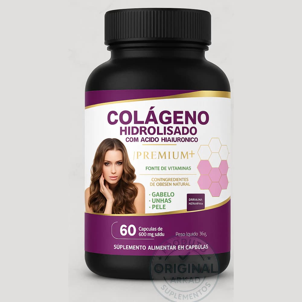 COLÁGENO HIDROLISADO COM ÁCIDO HIALURÔNICO - Com Vitamina C, Vitamina E e Zinco - Arkad Sulementos