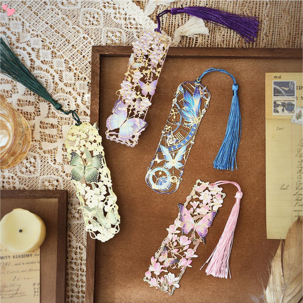 Marcador Mental De Borboleta Com Corrente , Pintura A Óleo Oca , Marcas De Livro Fofas Para Leitura , Amantes De Livros 