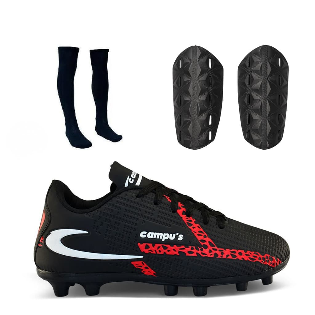 Kit Chuteira De Campo Caneleira e Meião Masculina Com Trava Resistente