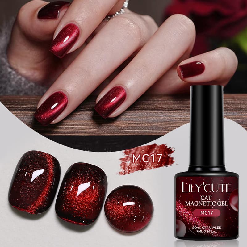 LILYCUTE Esmalte Em Gel Magnético Com Olhos De Gato Vermelho Escuro , Contas De Vidro Brilhante , Arte Unhas , Faça Você