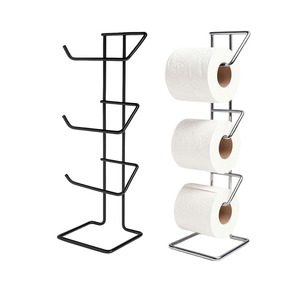 Suporte Porta Papel Higiênico Triplo 3 Rolos Banheiro Lavabo Aramado Preto Cromado