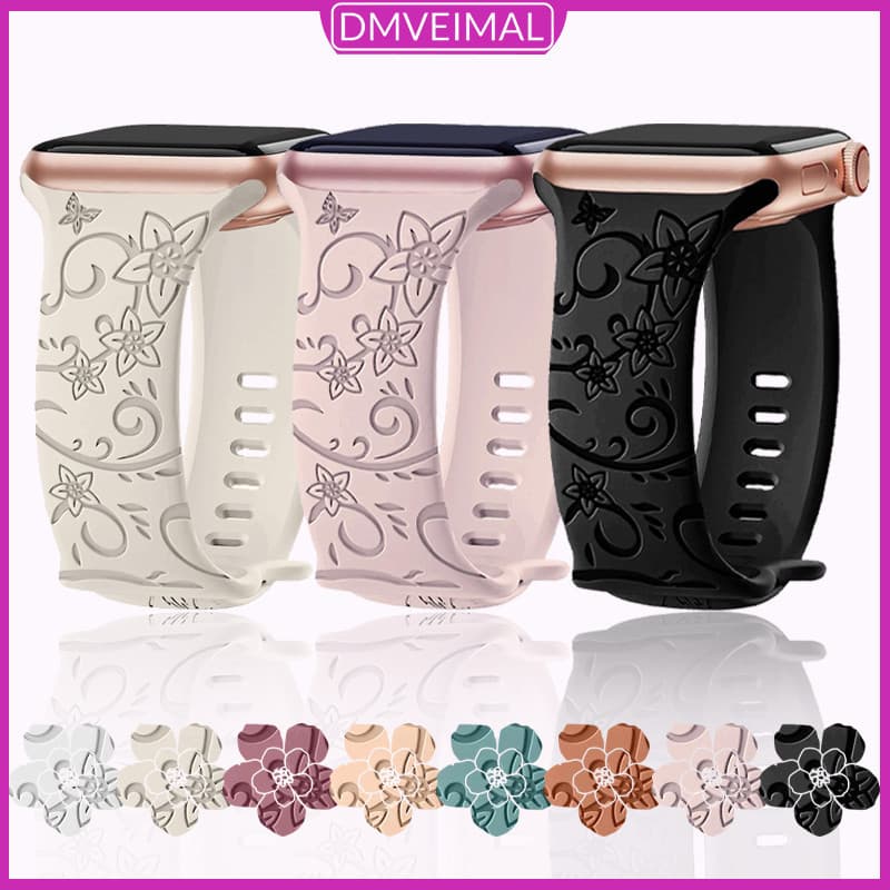 Pulseira De Silicone De Flores Para Apple Watch IWatch Ultra SE 3 2 Series 11 10 9 8 7 6 49 46 45 44 42 41 40mm Feminino