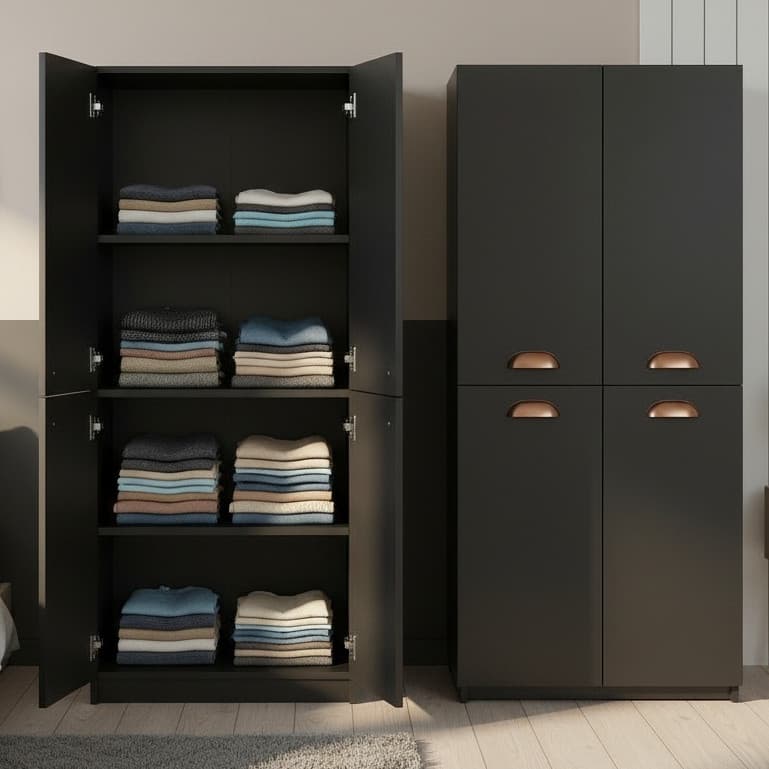 Guarda-Roupa Solteiro 4 Portas Catarina 4 Prateleiras Branco/Preto