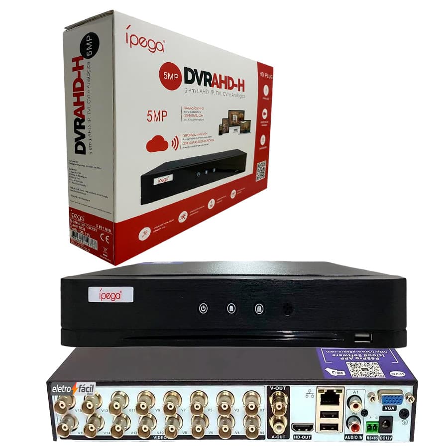 DVR 16 Canais Para Câmeras de Monitoramento 5 em 1 - AHD, IP, TVI, CVI e Analógica