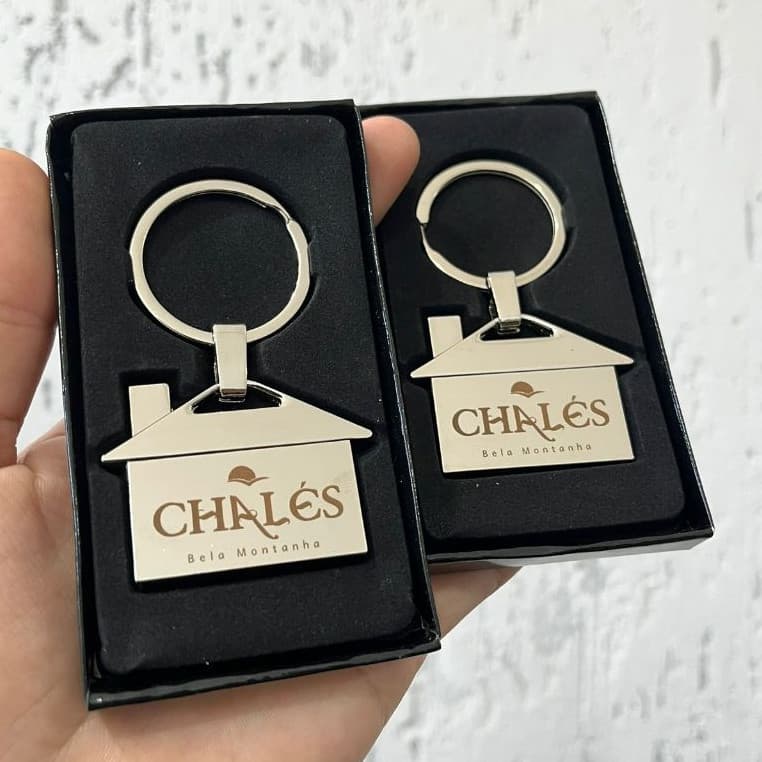 Chaveiro Casa kit com 2 unidades Personalizados a Laser, Brinde para seu negócio, com Logotipo