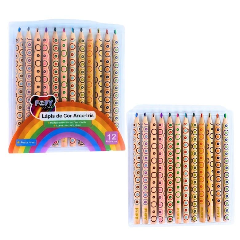 Lápis de Cor Arco-Íris Fofy – Material Escolar Divertido para Crianças na Volta às Aulas