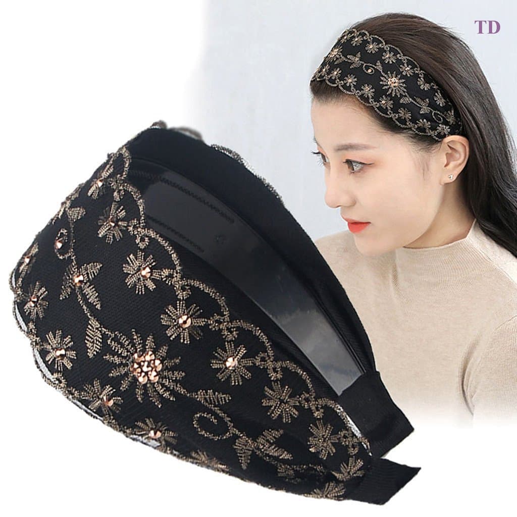 Tiara De Strass Bordada Elegante – Acessório De Cabelo Largo E Antiderrapante Para Mulheres | Perfeito Uso Diário Ocasiõ