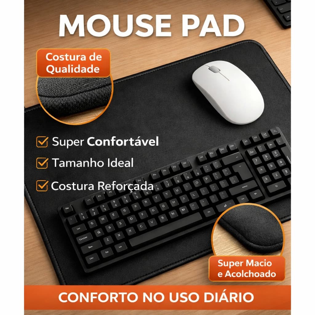 Mouse Pad Gamer Grande Conforto Premium Costurada Tamanhos Imediato