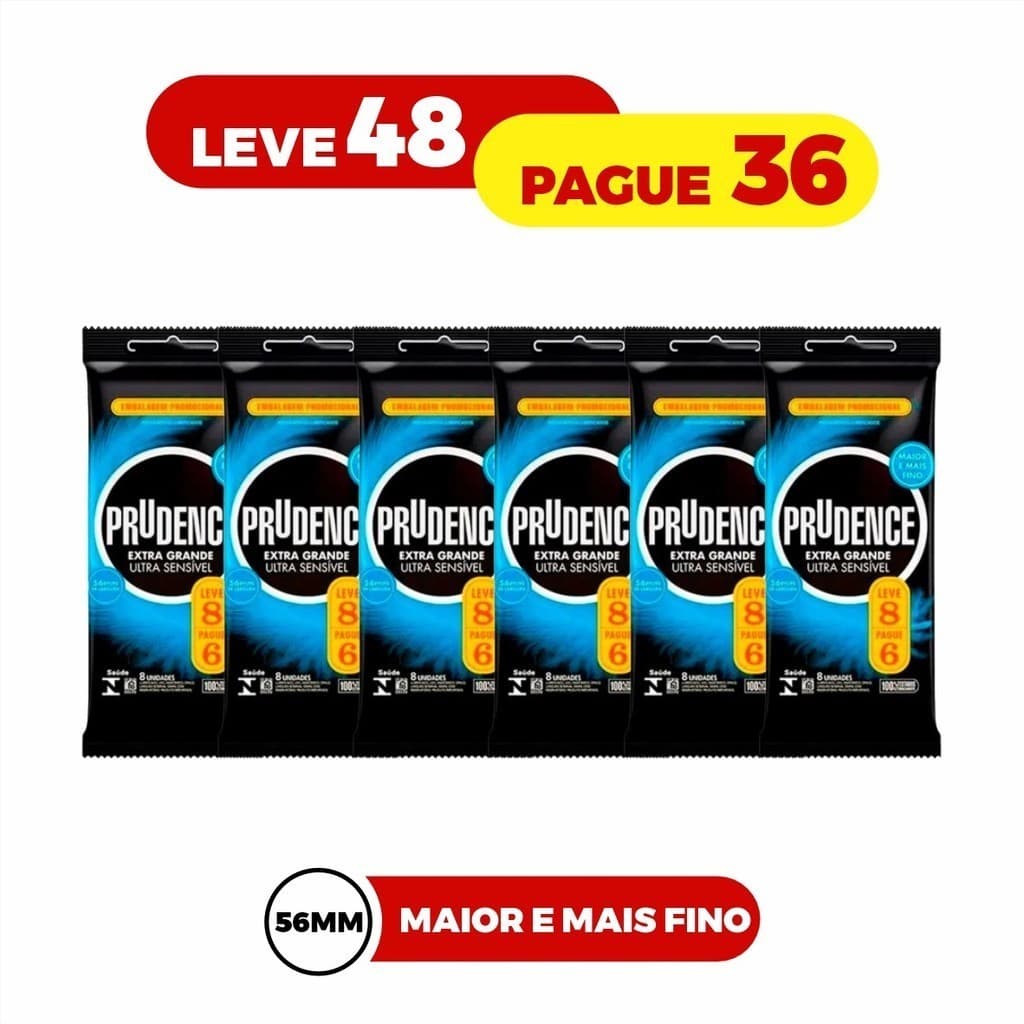 Kit Leve 48 Pague 36 Preservativo Camisinha Extra Grande Ultra Sensível 6pct - Prudence