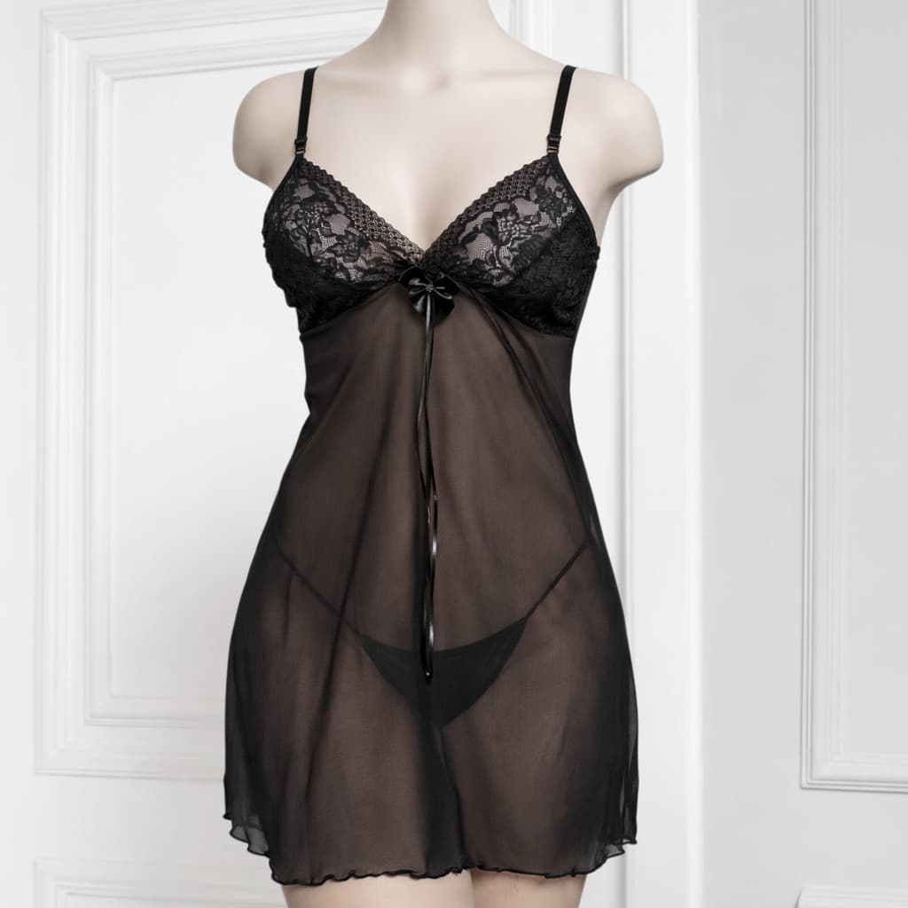 Camisola Feminina Sexy Transparente em Tule com Calcinha Fio
