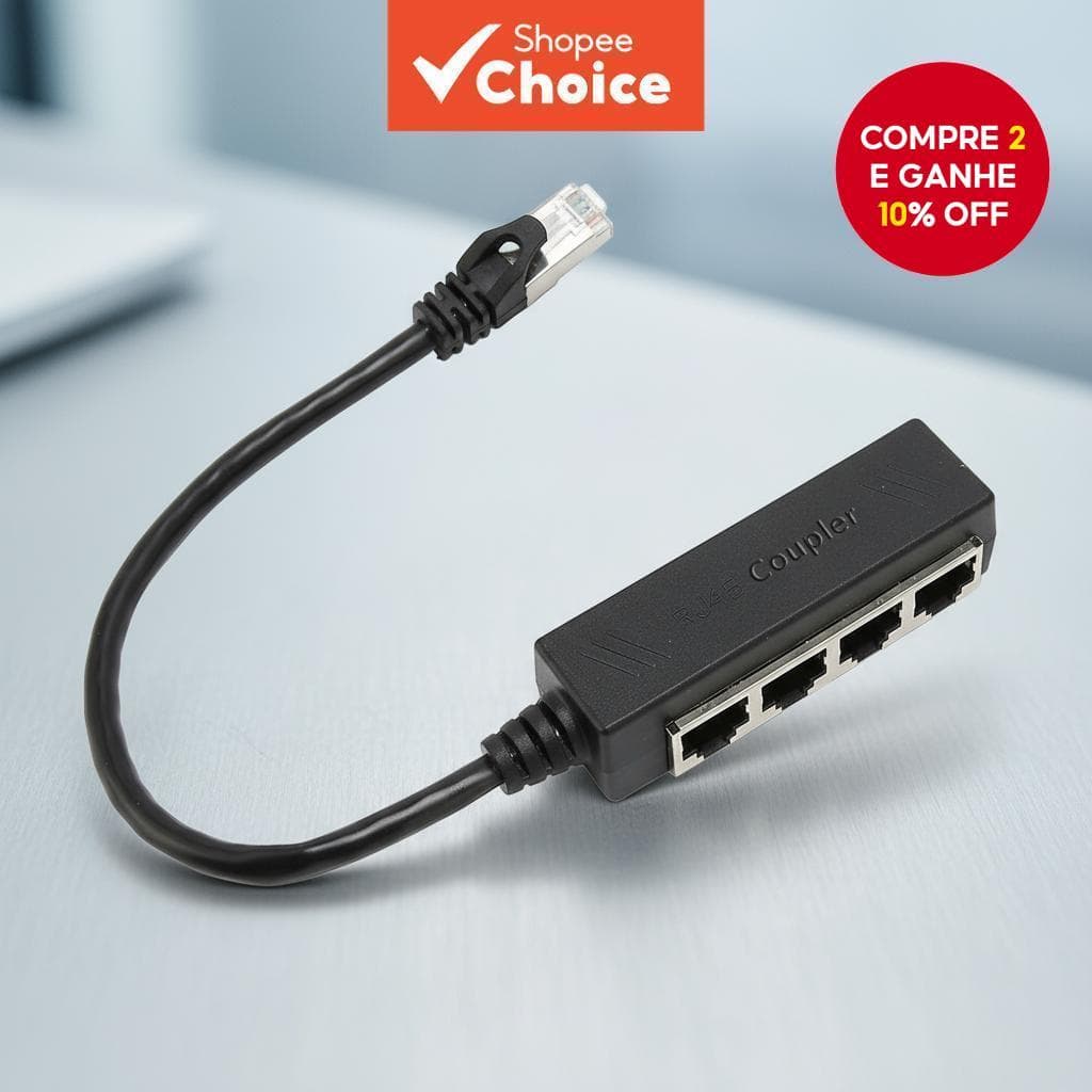  Adaptador de rede divisor Ethernet RJ45 LAN 1 para 4 conectores, cabo de 1 entrada macho para 4 saídas fêmeas