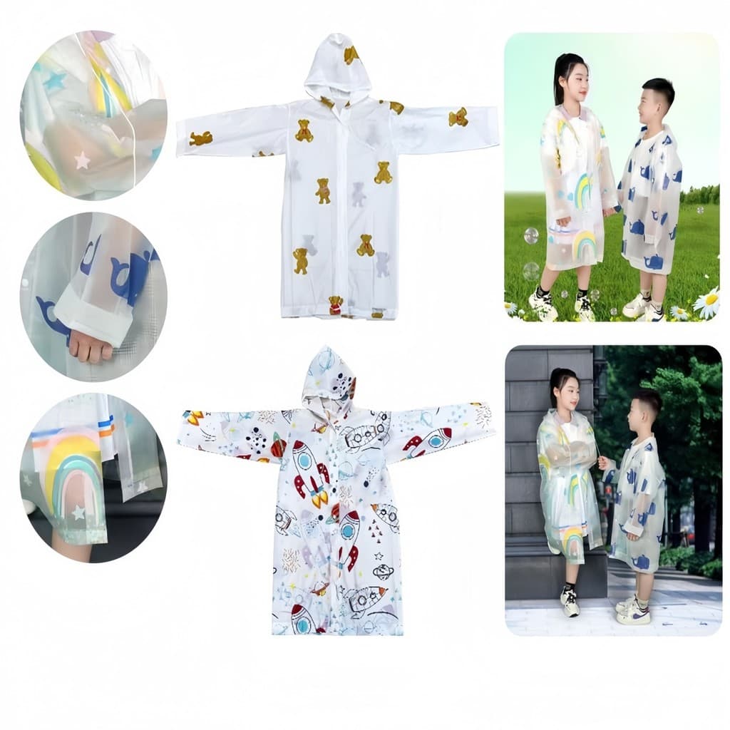 Capa de Chuva Infantil PVC Impermeável Com Capuz e Manga Cumprida 84x54cm Unissex DKL