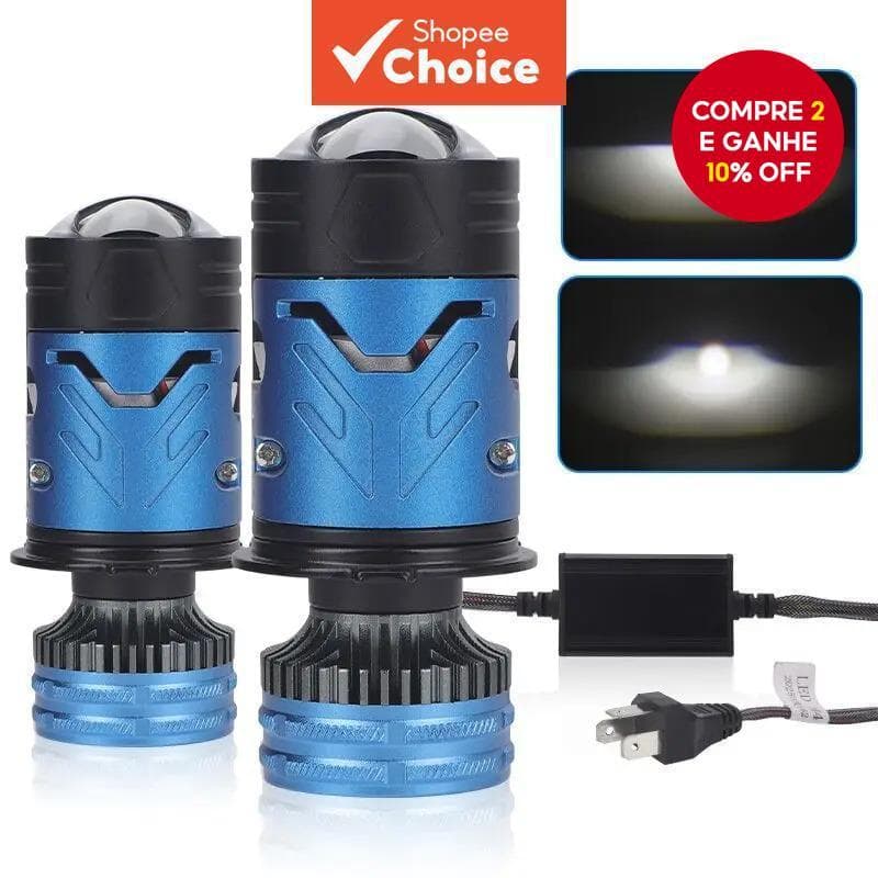  Lente LED para Farol de Carro H4 12V Mini Lente Super Brilhante Feixe Alto/Baixo Luz Branca 6000K para Carros e Motos