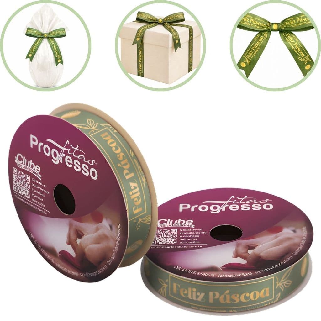 ROLO DE 10 METROS DE FITA CETIM 15 MM PÁSCOA VERDE 520 FITAS PROGRESSO