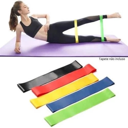 kit 5 Faixas Elástica de Resistência para yoga Pilates Treino Academia