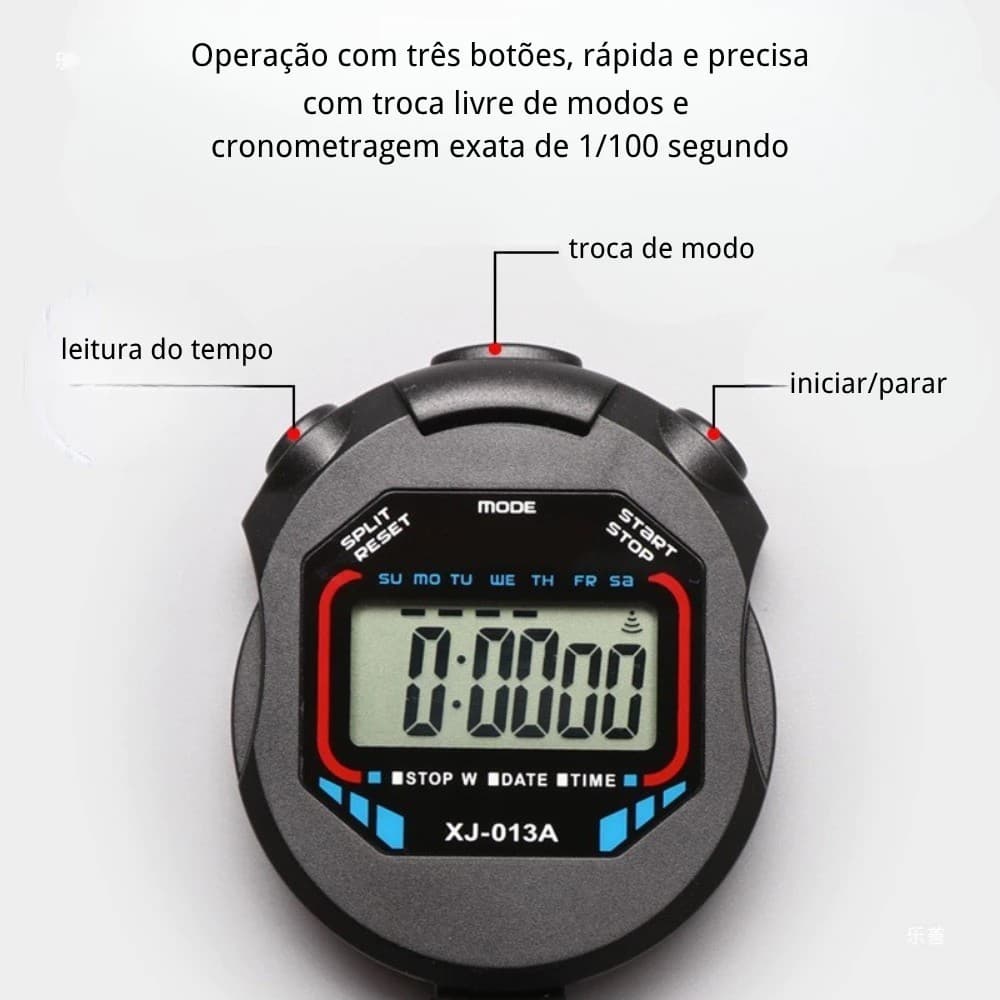 Cronômetro Profissional de Mão 1/100s Resistente à Água com Despertador