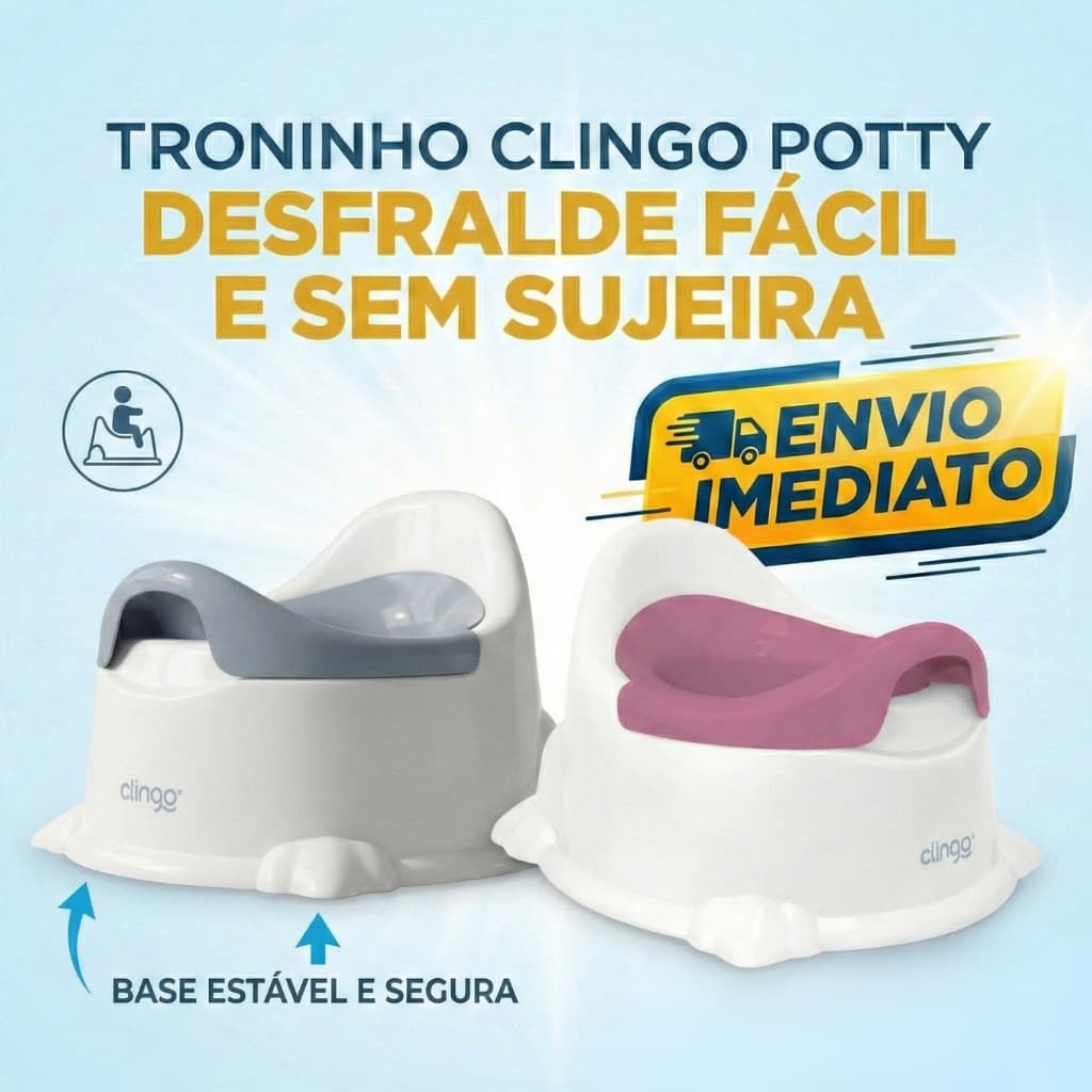 Troninho Infantil Clingo Potty Desfralde Fácil Higienização Com Recipiente Removível Rosa Cinza