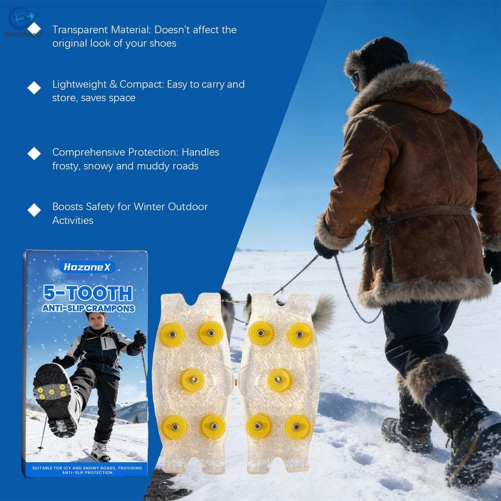 Grampos De Gelo Antiderrapantes De Cinco Dentes , Montanhismo De Neve , Aderência Durável , Pontas De Fricção Portáteis 
