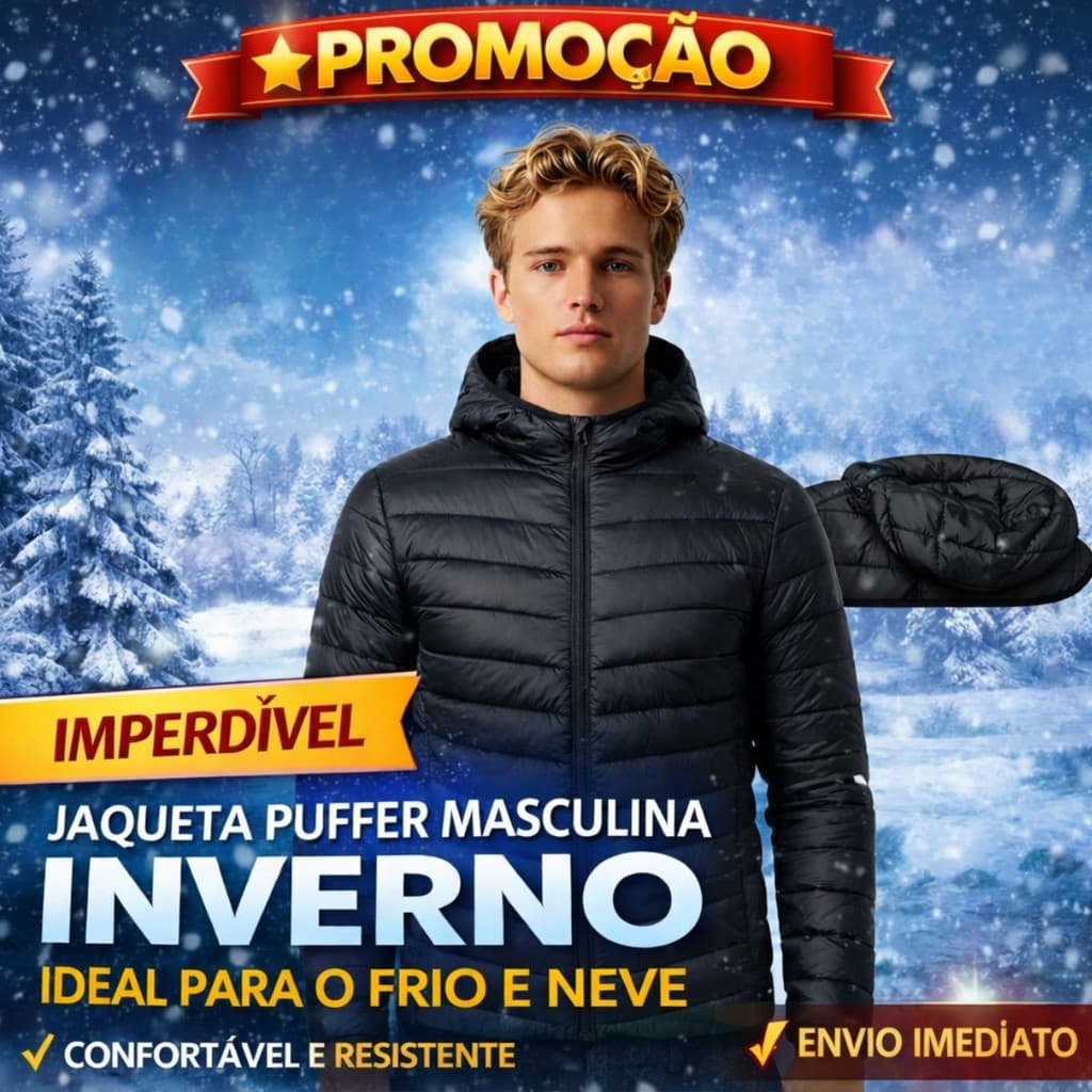 Jaqueta Puffer Masculina Bobojaco Bomber Blusa de Frio Inverno Neve Com Touca Removível