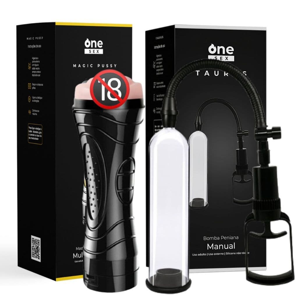 Kit Masculino Masturbador formato Lanterna Com Vibrador Multivelocidade + Bomba Peniana Manual