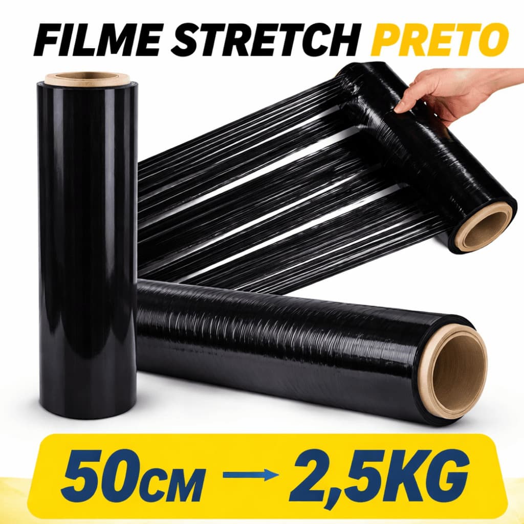 Bobina Filme Stretch 50cmX200m Preto 2,5KG